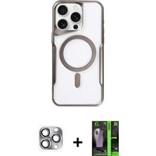 İlk El Grup Ieg™ iPhone 16 Pro Max Yadigar Klasik Özel Seri - Şeffaf 360 Full Body Arka Koruyucu + Gri Pers Alüminyum Kamera Lens