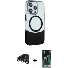 İlk El Grup Ieg™ iPhone 15 Pro Max Çekirdek Asil Özel Seri - Siyah 360 Mat Full Body Arka Koruyucu + Gümüş Raze Metal Kamera Lens