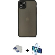 İlk El Grup Ieg™ iPhone 11 Pro Max Ahenk Çizgi Serisi - Siyah 3D Antistatik Cam Ekran Koruyucu + Lacivert Pers Alüminyum Kamera Lens