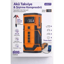 vooka Çok Fonksiyonlu Akü Takviye Cihazı Hava Kompresörü 8000 Mah Dijital Ekranlı Şişirme Pompası