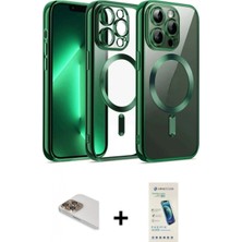 İlk El Grup Ieg™ iPhone 13 Pro Max Nova Işık Özel Seri - Şeffaf Pasifik Cam Ekran Koruyucu + Gold Pers Alüminyum Kamera Lens
