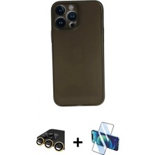 İlk El Grup Ieg™ iPhone 13 Pro Max Yadigar Yansıma Serisi - Siyah 3D Antistatik Cam Ekran Koruyucu + Gold Raze Metal Kamera Lens