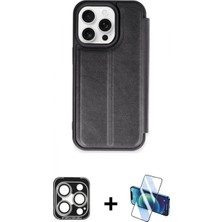 İlk El Grup Ieg™ iPhone 15 Pro Max Zirve Yansıma Serisi - Siyah 3D Antistatik Cam Ekran Koruyucu + Gümüş Pvd Metal Kamera Lens