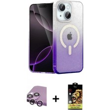 İlk El Grup Ieg™ iPhone 14 Eksen Minimal Özel Seri - Siyah Buffer Cam Ekran Koruyucu + Mor Raze Metal Kamera Lens