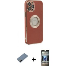 İlk El Grup Ieg™ iPhone 12 Pro Iz Form Serisi - Siyah 34D Hayalet Izgaralı Cam + Siyah Shine Kamera Lens Koruma Cam