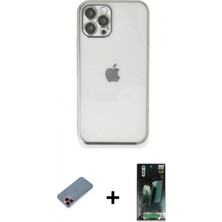 İlk El Grup Ieg™ iPhone 12 Pro Max Vadi Minimal - Şeffaf 360 Full Body Arka Koruyucu + Kırmızı Metal Kamera Lens Koruma Cam