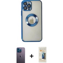 İlk El Grup Ieg™ iPhone 12 Pro Pusula Form - Siyah 6d Mat Seramik Hayalet Nano Ekran Koruyucu + Mavi Neon Fosforlu Kamera Lens