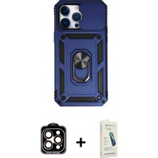 İlk El Grup Ieg™ iPhone 14 Pro Max Ahenk Klasik - Şeffaf Pasifik Cam Ekran Koruyucu + Turuncu Pvd Metal Kamera Lens