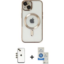 İlk El Grup Ieg™ iPhone 14 Nova Işık Özel Seri - Şeffaf Royal Nano Ekran Koruyucu + Gold Shine Kamera Lens