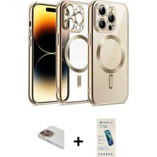 İlk El Grup Ieg™ iPhone 13 Pro Max Nova Işık Özel Seri - Şeffaf Pasifik Cam Ekran Koruyucu + Gold Pers Alüminyum Kamera Lens