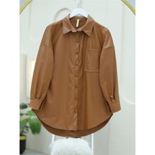 Modamorfo Tek Cepli Oval Kesim Deri Gömlek -Taba