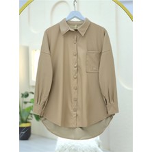 Modamorfo Tek Cepli Oval Kesim Deri Gömlek -Bej