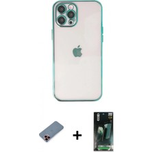 İlk El Grup Ieg™ iPhone 12 Pro Max Vadi Minimal - Şeffaf 360 Full Body Arka Koruyucu + Kırmızı Metal Kamera Lens Koruma Cam