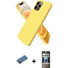 İlk El Grup Ieg™ iPhone 12 Pro Kozmos Yansıma Özel Seri - Siyah 34D Hayalet Izgaralı Cam + Gold Shine Kamera Lens Koruma Cam