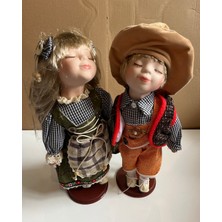 Mavi Su Dünyası Kumaş Kıyafetli 2' Li Set Porselen Bebek Özel Kadın ve Erkek Set