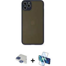 İlk El Grup Ieg™ iPhone 11 Pro Max Ahenk Çizgi Serisi - Siyah 3D Antistatik Cam Ekran Koruyucu + Lacivert Pers Alüminyum Kamera Lens