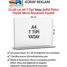 Güray Reklam A4 T-Tipi Yatay Şeffaf Pleksi Föylük - 21X30 cm Masaüstü Menü, Duyuru ve Fiyatlandırma Standı