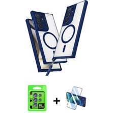 İlk El Grup Ieg™ Galaxy S25 Ultra Atlas Doku Koleksiyonu - Siyah 3D Antistatik Cam Ekran Koruyucu + Mavi Raze Metal Kamera Lens