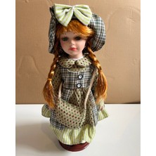 Mavi Su Dünyası Kumaş Kıyafetli Porselen Bebek 30 cm Özel Üretim Yeşil Puantiyeli