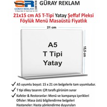 Güray Reklam A5 T-Tipi Yatay Şeffaf Pleksi Föylük - 21X15 cm Masaüstü Menü ve Fiyatlandırma Standı