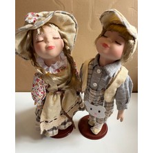 Mavi Su Dünyası Kumaş Kıyafetli 2' Li Set Porselen Bebek 30 cm Özel Kadın ve Erkek Set