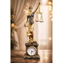 Wolawood Lady Justice Saatli Adalet Tanrıçası Heykeli El Yapımı Hediyelik Dekor Kılıç Terazi Tasarımlı Dekoratif Biblo Set