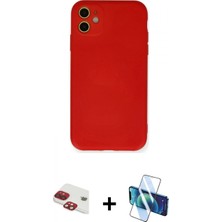 İlk El Grup Ieg™ iPhone 11 Ahenk Serisi - Siyah 3D Antistatik Cam Ekran Koruyucu + Kırmızı Pers Alüminyum Kamera Lens