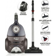 Arnica Turbo Başlıklı Yıkanabilir Hepa 13 Filtreli 750W Yüksek Emiş Güçlü Sessiz Çalışan 3 Litre Geniş Toz Hazneli Uzaktan Kumandalı Toz Torbasız Akıllı Elektrikli Süpürge