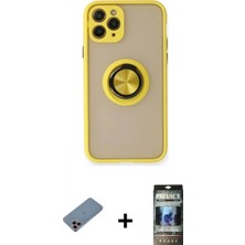 İlk El Grup Ieg™ iPhone 11 Pro Yörünge Çizgi - Siyah 34D Hayalet Izgaralı Cam + Pembe Shine Kamera Lens Koruma Cam