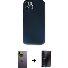 İlk El Grup Ieg™ iPhone 12 Pro Yadigar Yansıma Serisi - Siyah 3D Antistatik Hayalet Cam Ekran Koruyucu + Yeşil Neon Fosforlu Kamera Lens