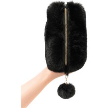 Myworldorganization Yumuşak Dokulu Peluş Makyaj Çantası, Pon Pon Detaylı – Şık ve Kullanışlı Tasarım, Tek Bölme Geniş Hacimli,  - 15*23CM -