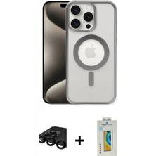 İlk El Grup Ieg™ iPhone 15 Pro Max Siluet Çizgi Serisi - Siyah Polymer Nano Ekran Koruyucu + Siyah Raze Metal Kamera Lens