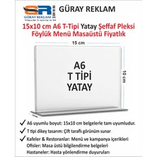 A6 T-Tipi Yatay Şeffaf Pleksi Föylük - 15X10 cm Masaüstü Menü, Qr Kod ve Fiyatlandırma Standı