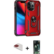 İlk El Grup Ieg™ iPhone 13 Pro Max Ahenk Klasik Koleksiyonu - Şeffaf 360 Full Body Arka Koruyucu + Kırmızı Pers Alüminyum Kamera Lens