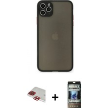 İlk El Grup Ieg™ iPhone 11 Pro Max Ahenk Çizgi Serisi - Siyah 34D Hayalet Izgaralı Cam + Kırmızı Pers Alüminyum Kamera Lens