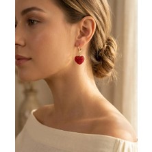 Kırmızı Taşlı Kalp Küpe