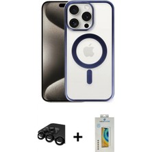 İlk El Grup Ieg™ iPhone 15 Pro Max Siluet Çizgi Serisi - Siyah Polymer Nano Ekran Koruyucu + Siyah Raze Metal Kamera Lens