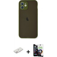 İlk El Grup Ieg™ iPhone 12 Mini Ahenk Çizgi Serisi - Şeffaf Temperli Cam Ekran Koruyucu + Pembe Renkli Kamera Lens Koruma Cam