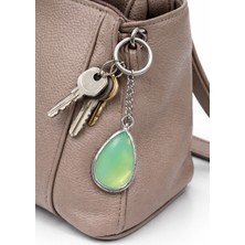 Herşey Nota Doğal Aventurin Taşlı Metal Anahtarlık I Yeşil Unisex Şık Tasarım