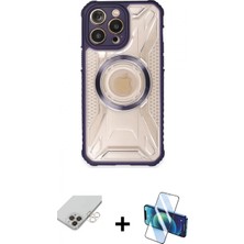 İlk El Grup Ieg™ iPhone 14 Pro Max Kutup Modern - Siyah 3D Antistatik Cam Ekran Koruyucu + Gold Band Metal Kamera Lens