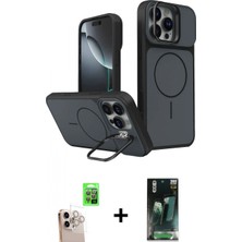 İlk El Grup Ieg™ iPhone 16 Pro Max Iz Modern Prime - Siyah 360 Mat Full Body Arka Koruyucu + Natural Grey Raze Metal Kamera Lens