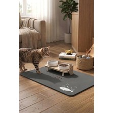 MAtGo Pati Evcil Hayvan Beslenme Matı Balık Figürlü Su Geçirmez Kaymaz Gri Kedi Köpek Mama Paspası 50x70cm