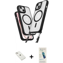 İlk El Grup Ieg™ iPhone 14 Atlas Doku Koleksiyonu - Şeffaf Pasifik Cam Ekran Koruyucu + Pembe Diamond Kamera Lens