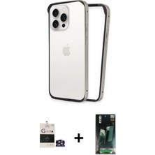 İlk El Grup Ieg™ iPhone 14 Pro Max Pusula Asil Koleksiyonu - Şeffaf 360 Full Body Arka Koruyucu + Gümüş Bilvis Titan Kamera Lens