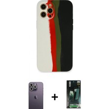 İlk El Grup Ieg™ iPhone 12 Pro Yadigar Çizgi - Şeffaf 360 Full Body Arka Koruyucu + Beyaz Neon Fosforlu Kamera Lens