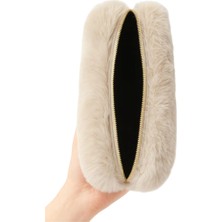 Myworldorganization Yumuşak Dokulu Peluş Makyaj Çantası, Pon Pon Detaylı – Şık ve Kullanışlı Tasarım, Tek Bölme Geniş Hacimli,  - 15*23CM -(Bej)
