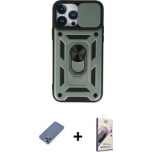 İlk El Grup Ieg™ iPhone 13 Pro Max Ahenk Klasik - Siyah Bilvis 3D Mat Cam Ekran Koruyucu + Açık Yeşil Metal Kamera Lens Koruma Cam