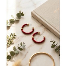 Çelik Mineli Bordo Halka Küpe