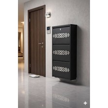 Karlı 3'lü Kilitli Antrasit Gümüş Desenli Metal Ayakkabılık