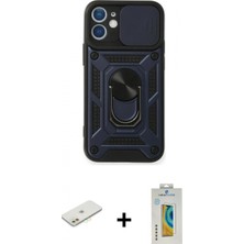 İlk El Grup Ieg™ iPhone 12 Ahenk Klasik - Siyah Polymer Nano Ekran Koruyucu + Turuncu Renkli Kamera Lens Koruma Cam